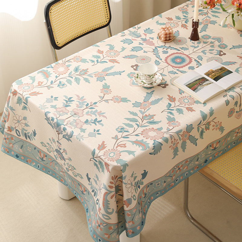 Rectangular easy-care tablecloth in floral jacquard with decorative border Stornfield