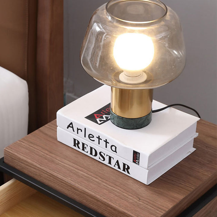 Geometric Glass Table Lamp with Brass and Marble Base