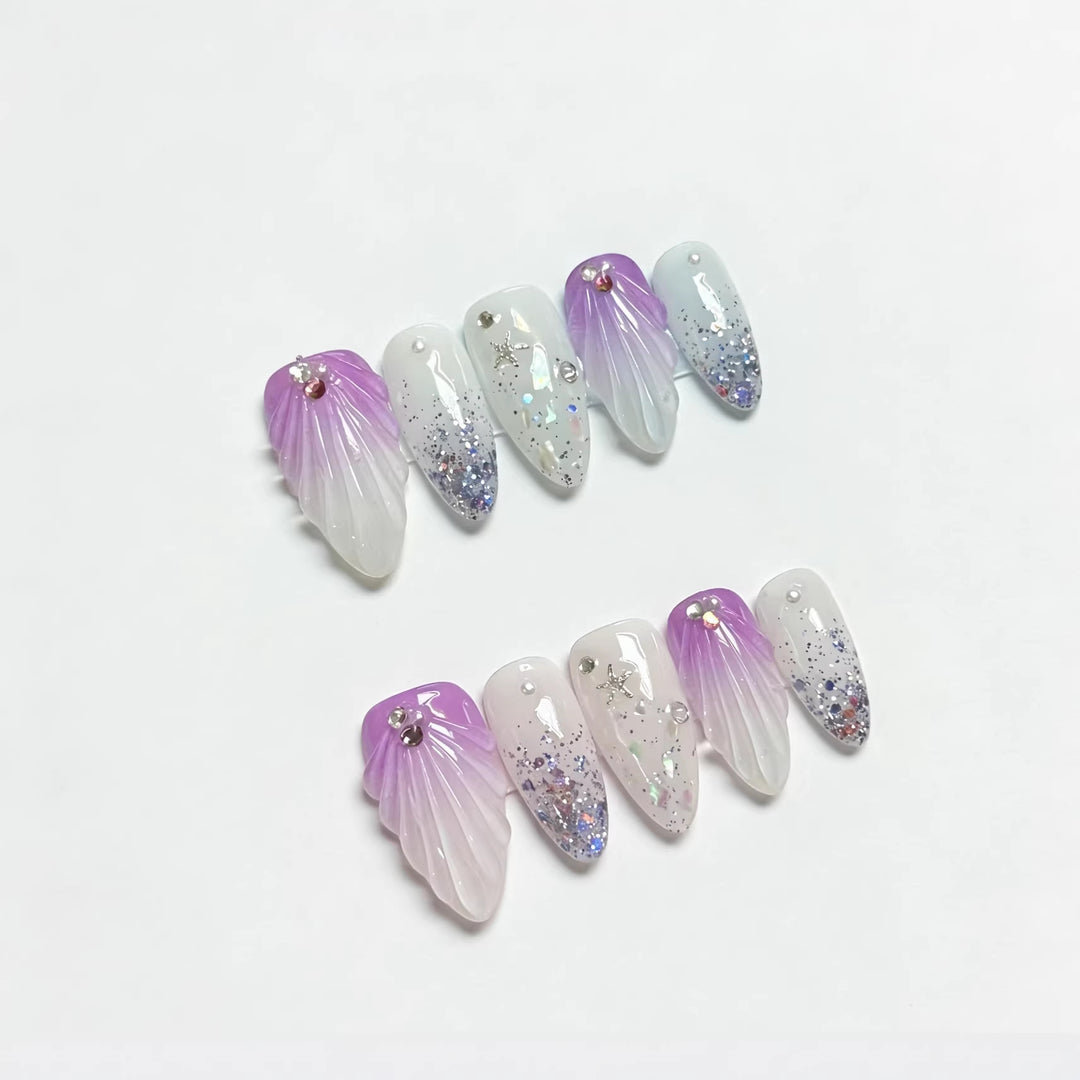 Decorative Press-On Nail Set with Glittering Ombre Design