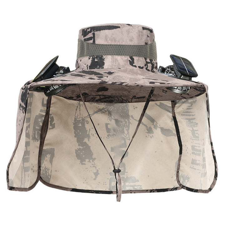 Sun hat with neck protection and integrated solar-powered dual fans Stornfield