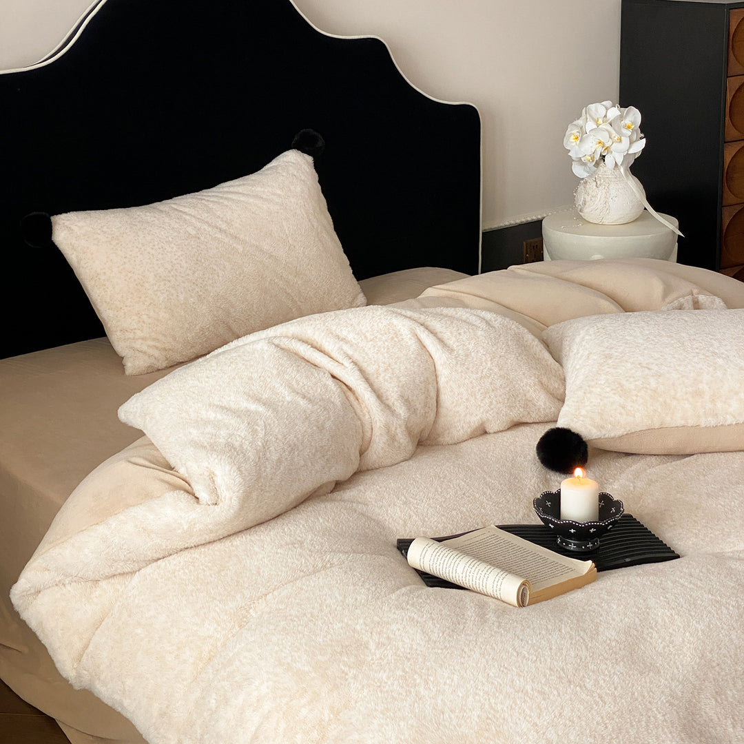 Plush Textured Duvet Cover Set with Pom-Pom Corner Accents and Matching Pillow Shams