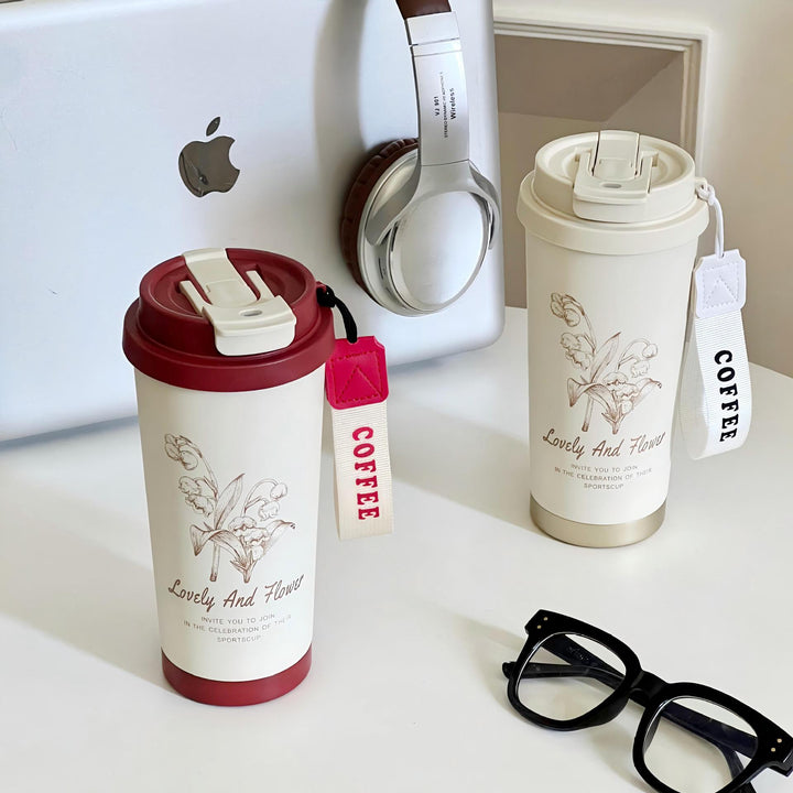 Women Travel Mug with Elegant Flower Illustration Stornfield