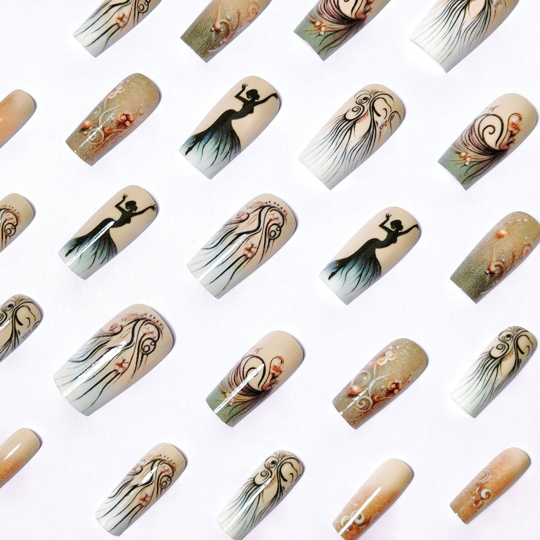 Artificial nails with elegant silhouette and floral accents Stornfield