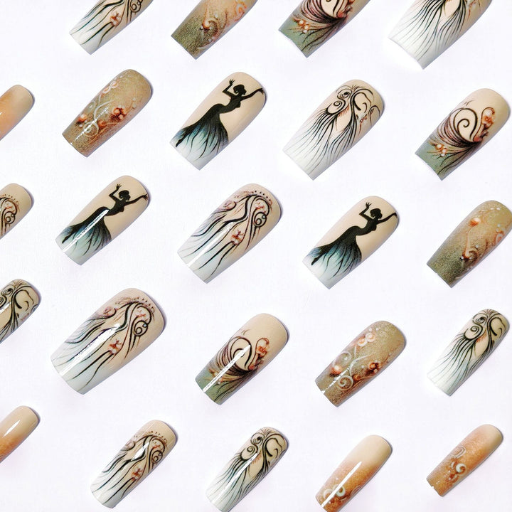 Artificial nails with elegant silhouette and floral accents Stornfield