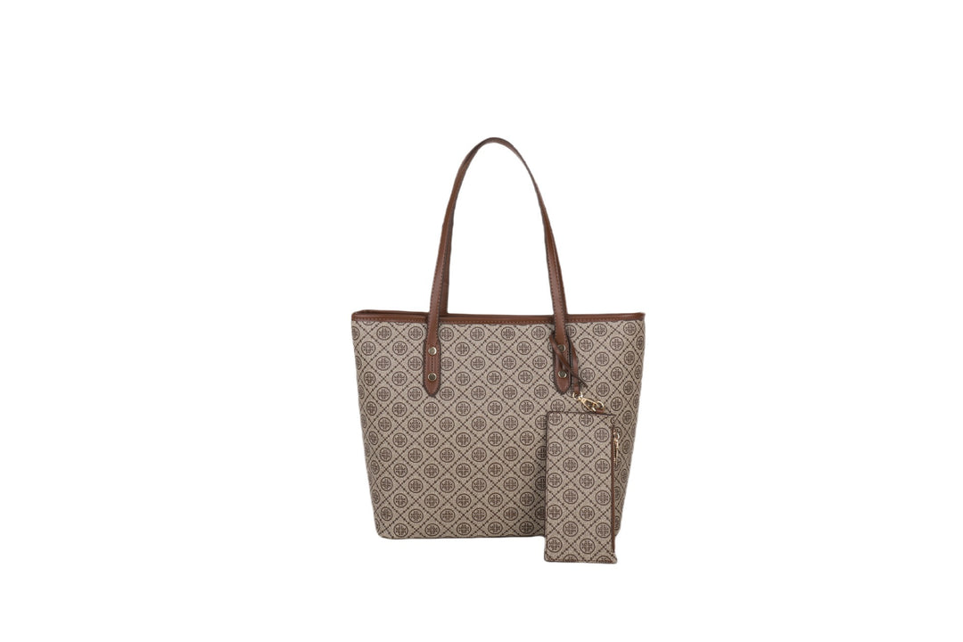 Geometric Patterned Tote Bag with Detachable Zip Pouch