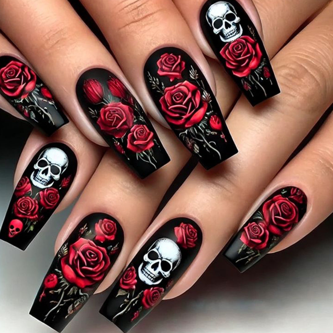 Gothic Skull and Rose Nail Art Extensions Stornfield
