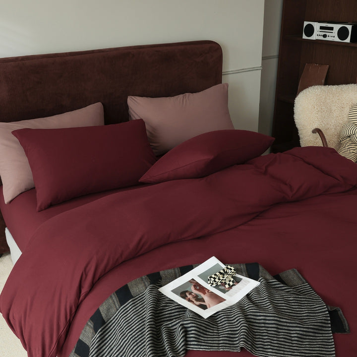 Minimalist Breathable Cotton Percale Duvet Cover Set with Hidden Zip and Pillow Shams