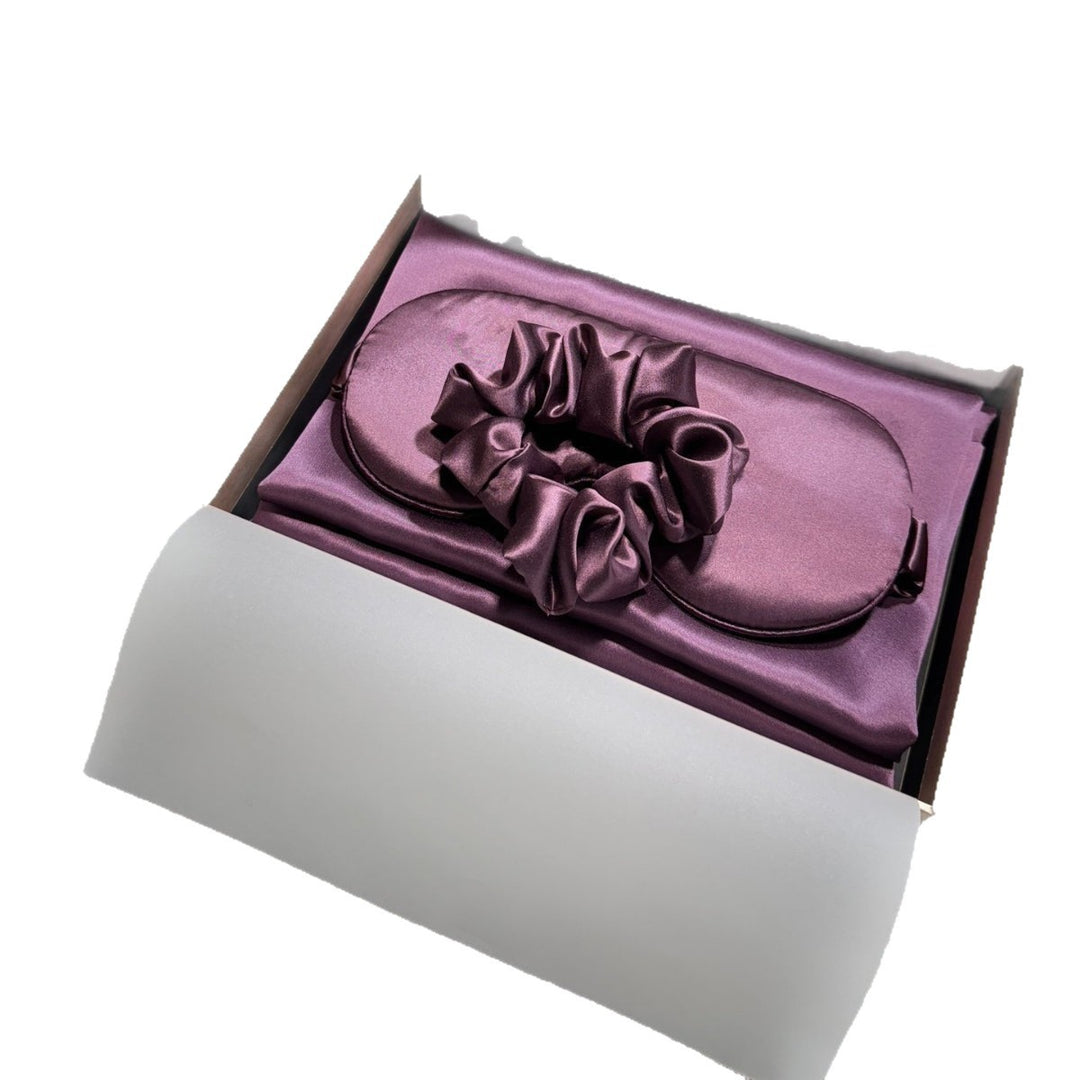 luxurious silk satin sleep mask and hair tie set for sensitive skin