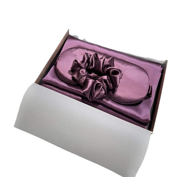 luxurious silk satin sleep mask and hair tie set for sensitive skin