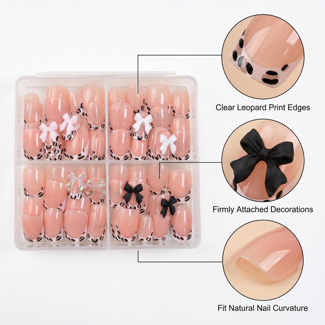 Decorative Full Cover Nail Tips Set with Leopard Print
