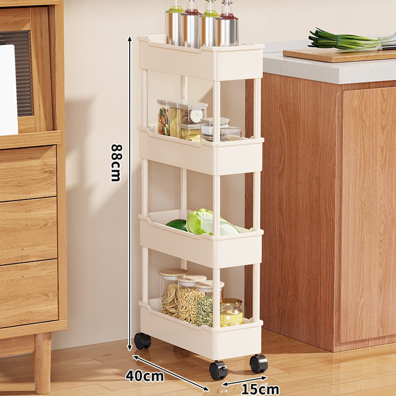Narrow Four-Tier Rolling Kitchen Storage Cart Organizer with Deep Removable Trays