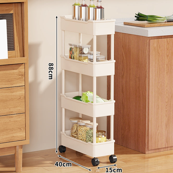 Narrow Four-Tier Rolling Kitchen Storage Cart Organizer with Deep Removable Trays