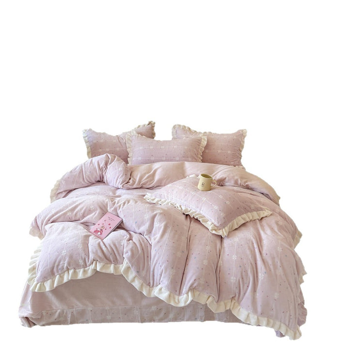 Ruffled Cotton Flannel Duvet Cover and Sham Bedding Set