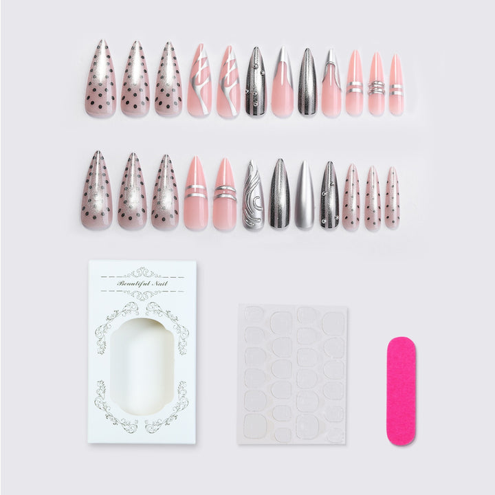 Artificial nail set with luxurious 3D designs and elegant accents Stornfield
