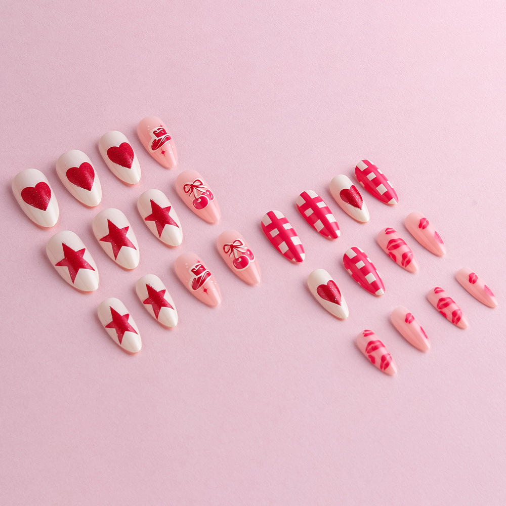 Artistic Press-On Nail Art Set with Heart and Star Designs Stornfield