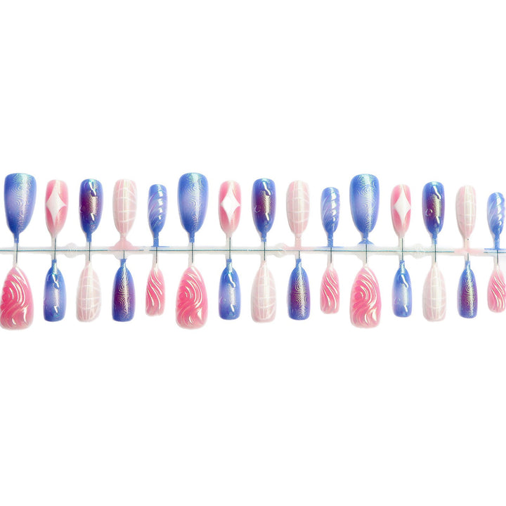 Decorative Press-On Nail Art Set with Iridescent and Abstract Designs Stornfield