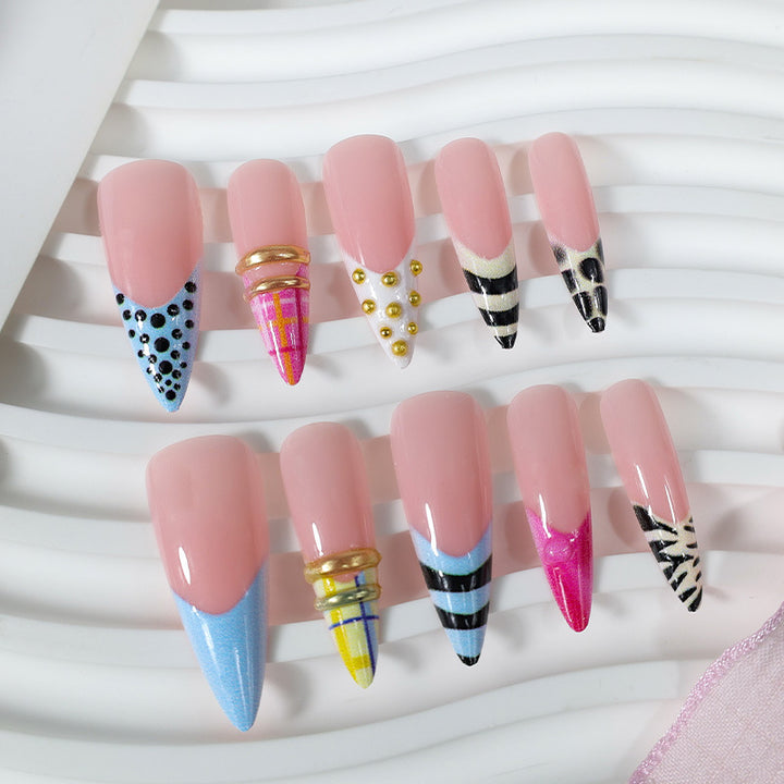Acrylic nail set with trendy geometric and modern designs Stornfield