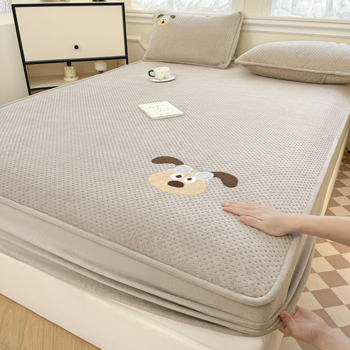 Plush Quilted Mattress Topper with Embroidered Puppy