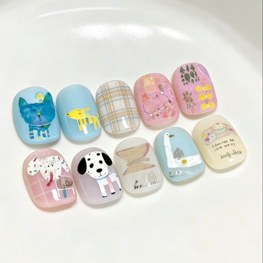 Artistic Cat-Themed Press-On Nail Art Set Stornfield