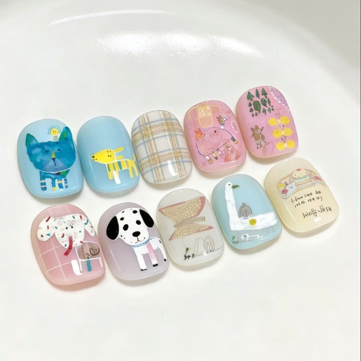 Artistic Cat-Themed Press-On Nail Art Set Stornfield