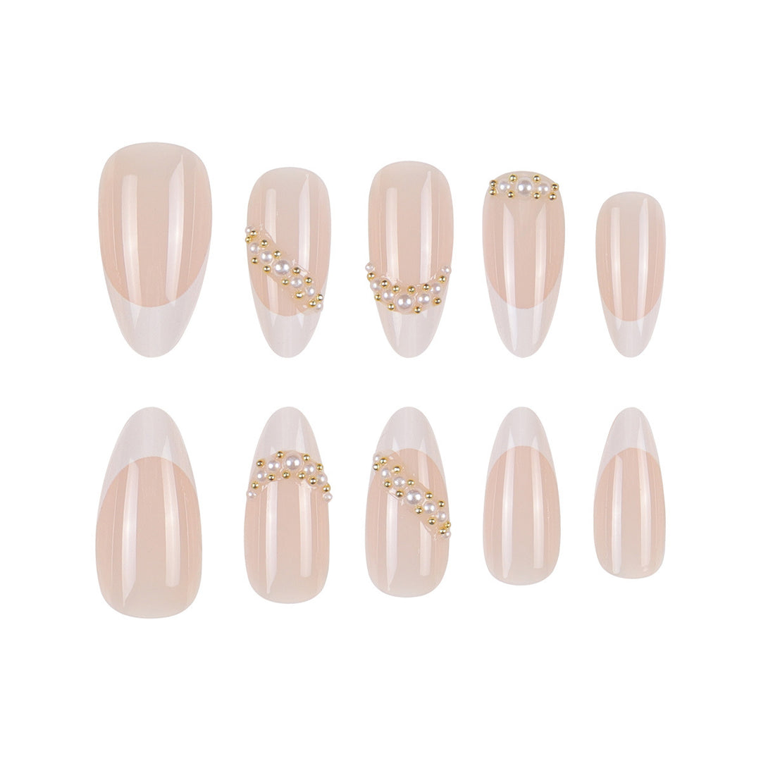 Elegant Stiletto Press-On Nails with Pearl and Rhinestone Accents Stornfield