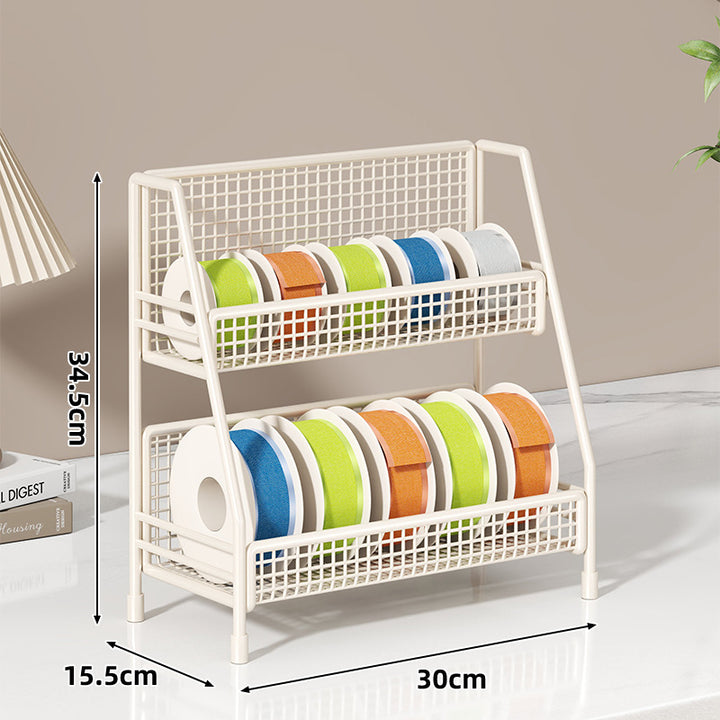 Angled Multi-Tier Spool and Tape Storage Rack with Wire Mesh Baskets