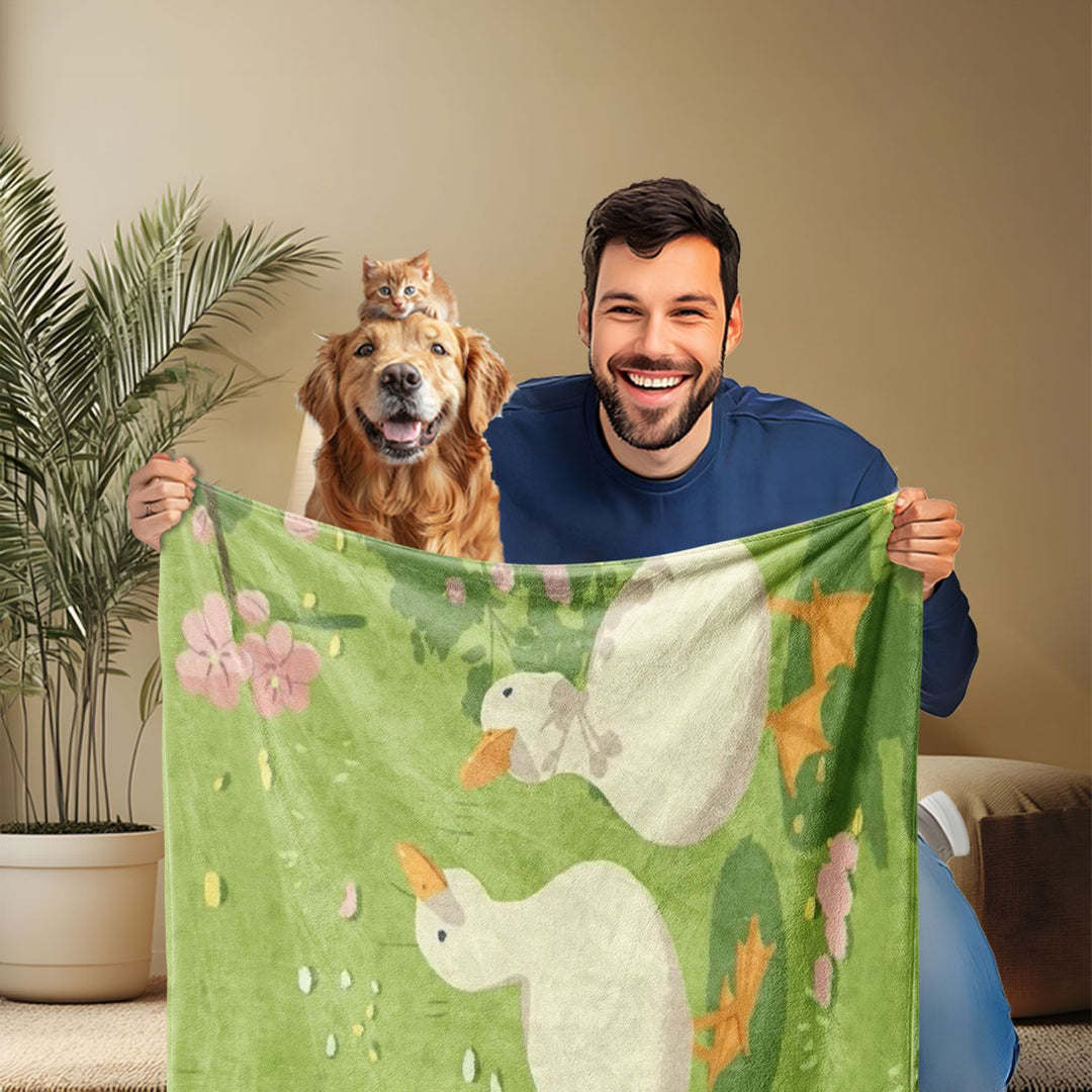Whimsical Duck-Themed Fleece Throw Blanket
