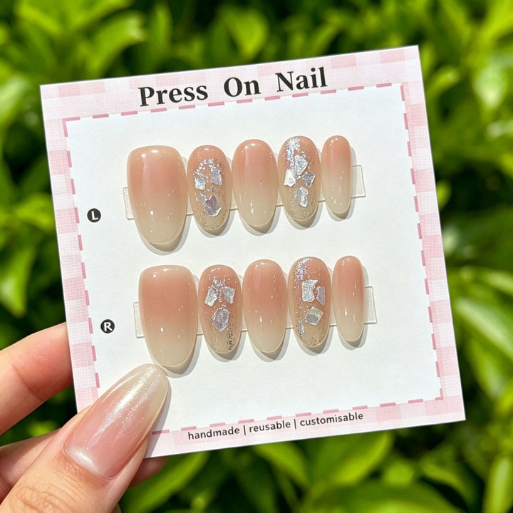 Decorative Press-On Nail Set with Gem Accents  1791774365