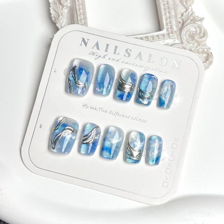 Ocean-Inspired Decorative Press-On Nail Set
