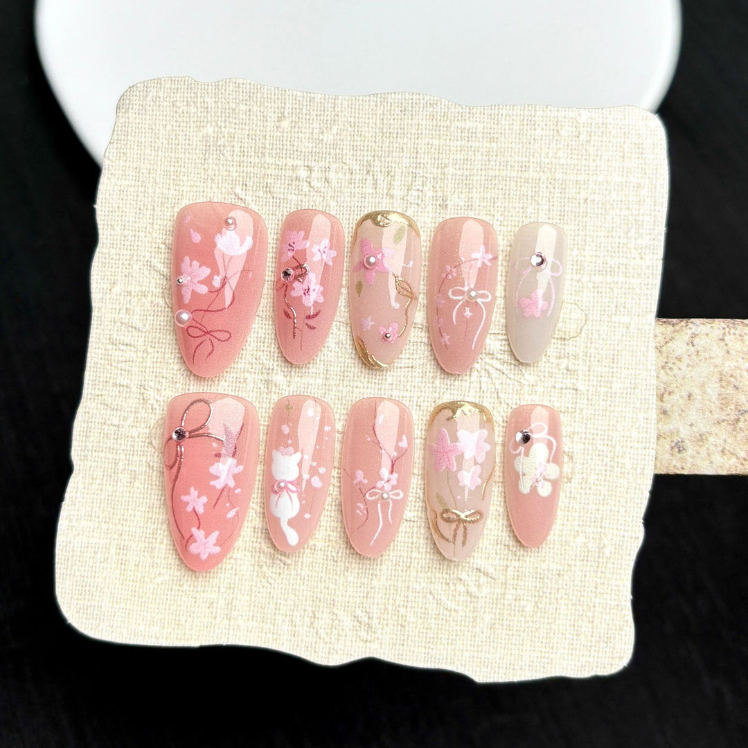 Decorative Floral Press-On Nail Set 1790745849