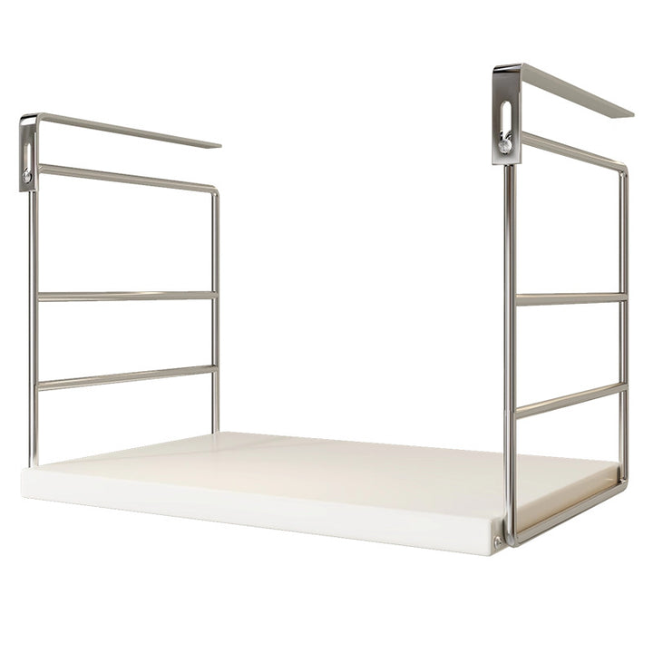 Under-Cabinet Stainless Steel Microwave Shelf with Sliding Tray and Adjustable Hooks