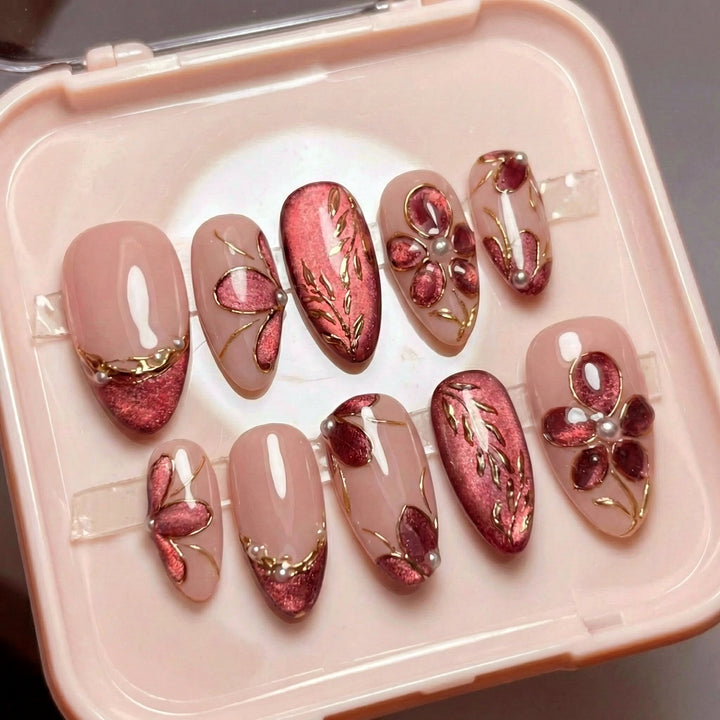 Elegant Floral Embellished Press-On Nail Art Set Stornfield