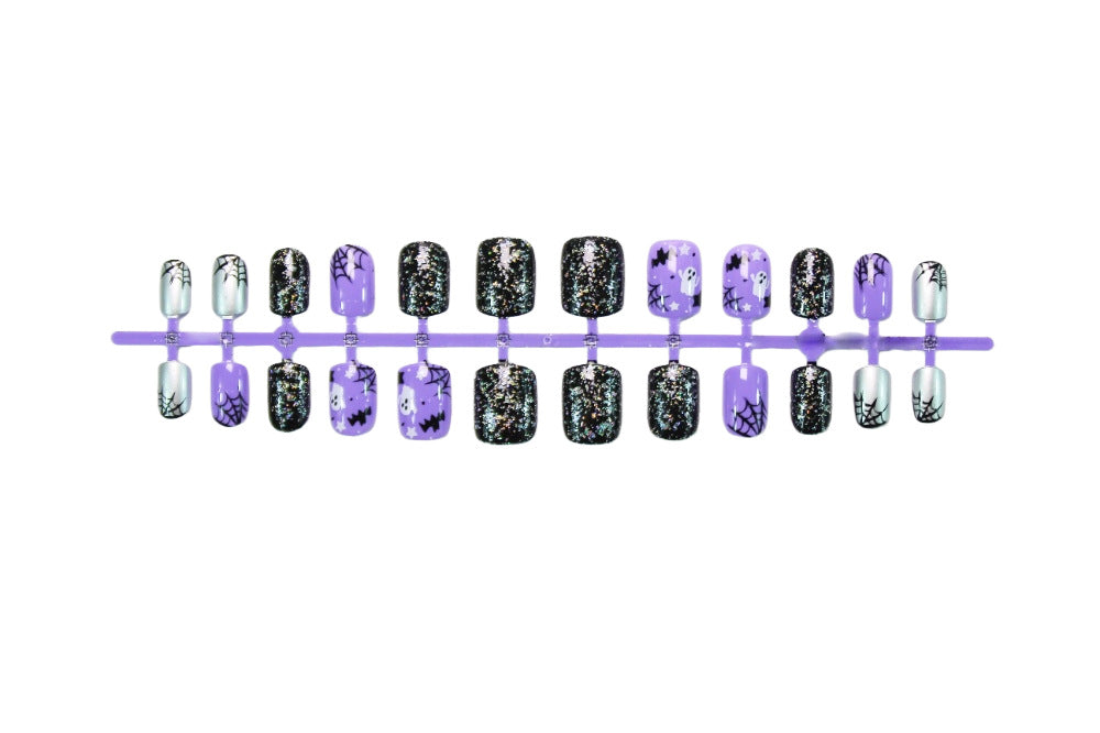 Halloween Artificial Nail Set with Spooky Designs and Glitter Accents Stornfield