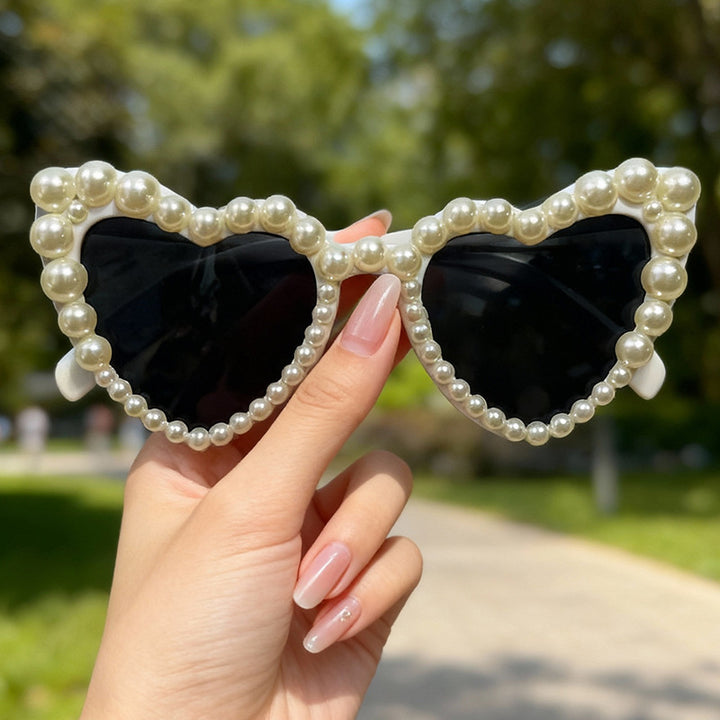 Decorative Pearl-Embellished Cat-Eye Sunglasses Stornfield