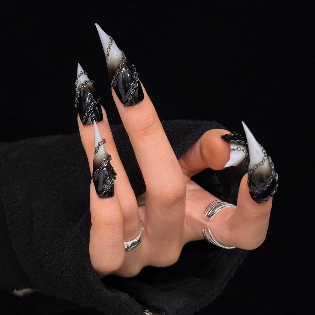 Stiletto Press-On Nail Enhancements with Gem Accents