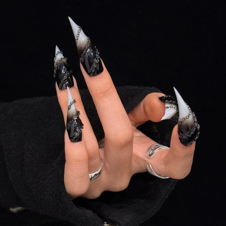 Stiletto Press-On Nail Enhancements with Gem Accents