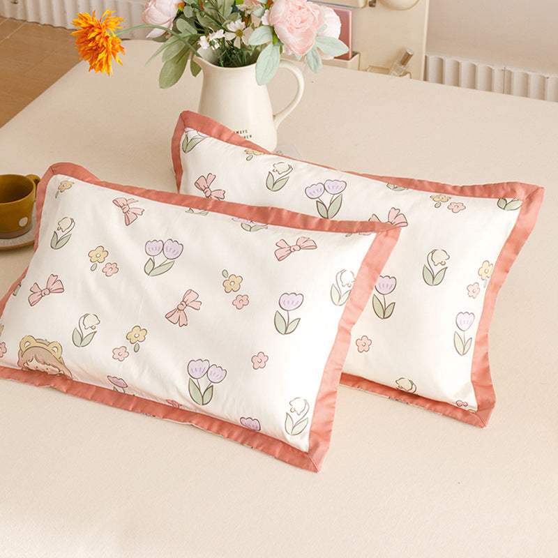 Kids Cotton Pillowcase Set Nautical Whale Print with Blue Contrast Border