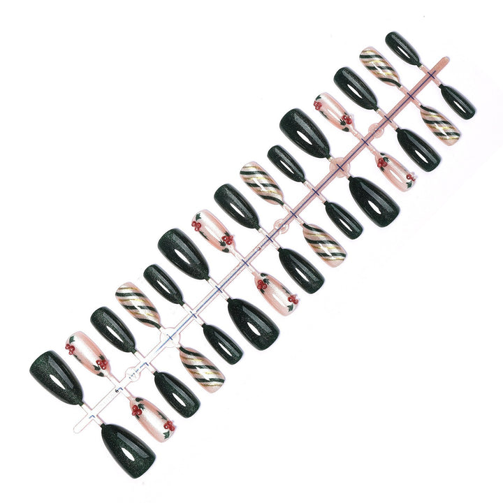 Artificial nail set with floral accents and elegant high-gloss surface Stornfield