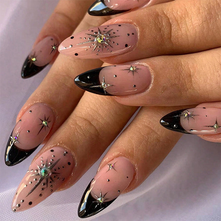 Artificial nail set with elegant 3D stars and glitter accents Stornfield