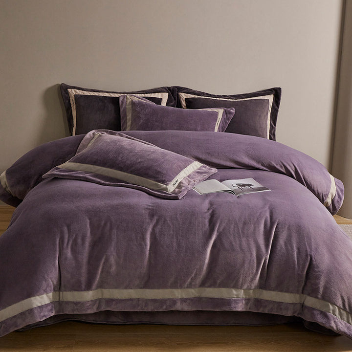 Luxurious velvet bedding set with contrasting satin trim