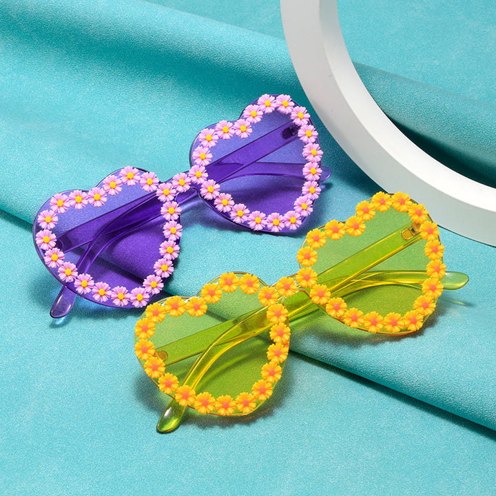 Ladies Love-Shaped Sunglasses with Floral Embellishments Stornfield
