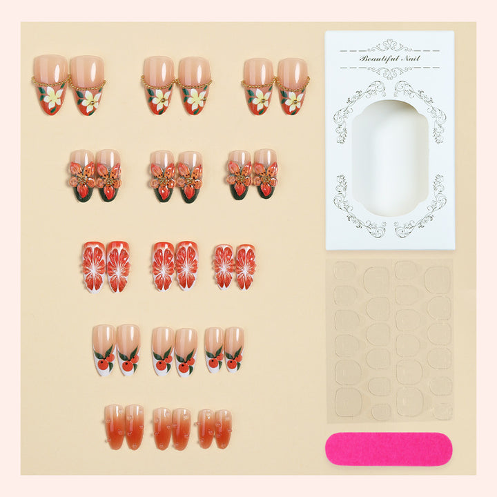 Artificial nail set with colorful flower and glitter accents Stornfield