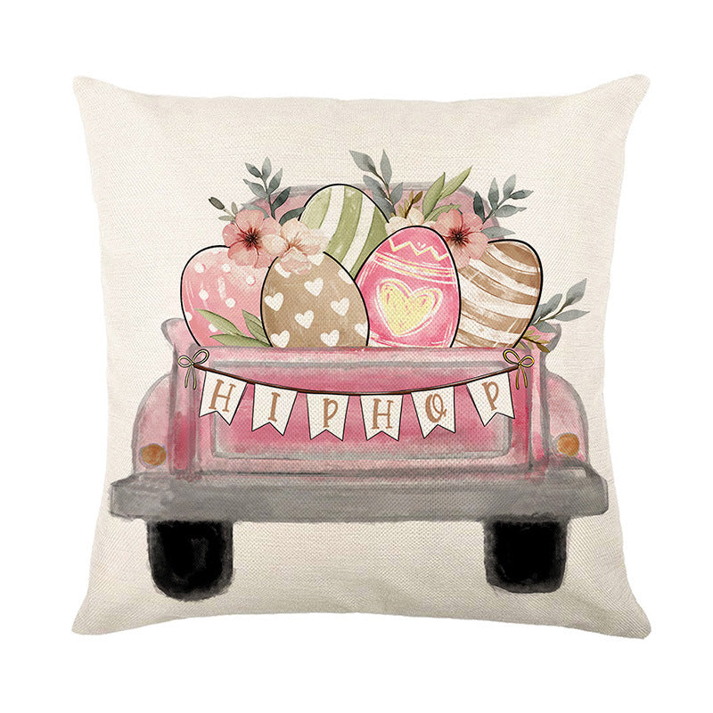 Decorative Linen Throw Pillow Cover with Hello Bunny Printed Design
