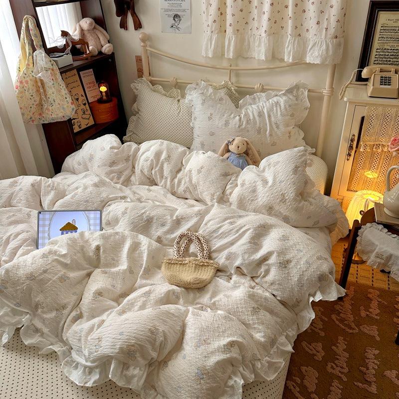 Ruffled Floral Print Comforter Set