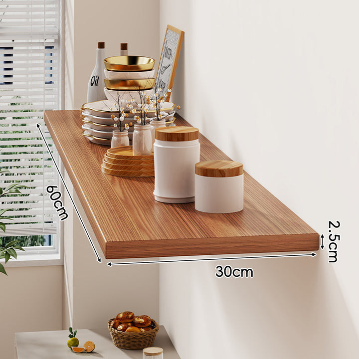 Floating Wall-Mounted Solid Wood Display Shelf with Concealed Brackets and Slim Profile