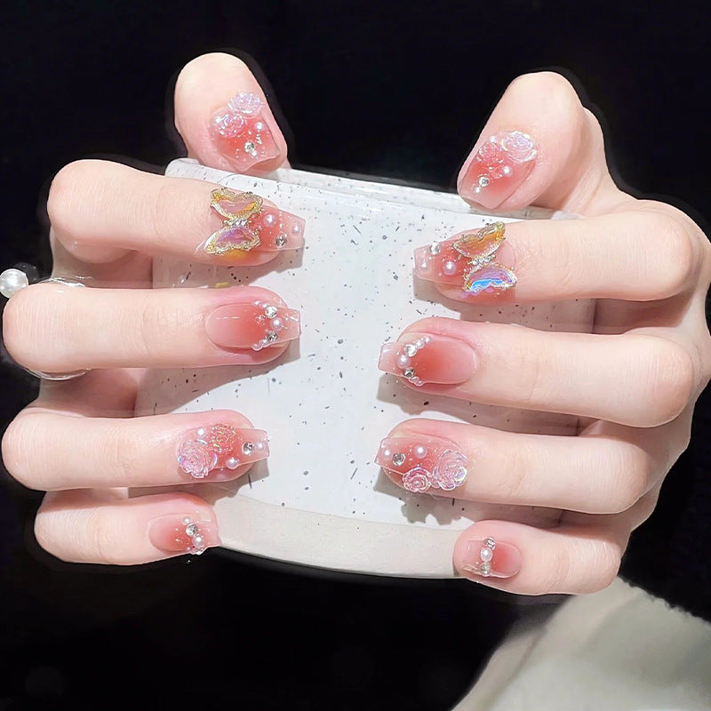 Artificial artificial nails with heart design and glitter details Stornfield
