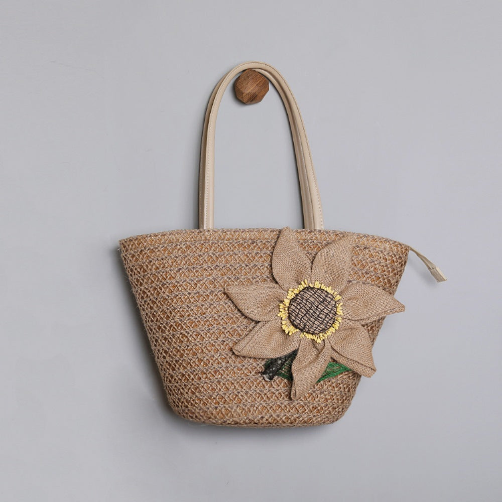 Straw bag with romantic floral pattern Stornfield