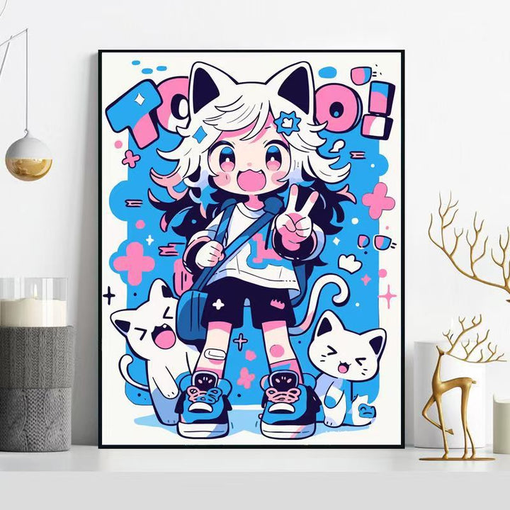 Whimsical Cat-Themed Illustration Wall Art Stornfield