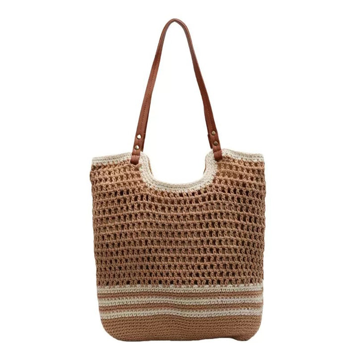 Braided beach bag with leather shoulder straps Stornfield