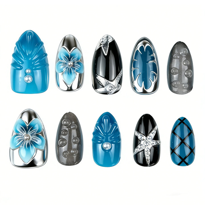 Artificial nails with floral and metallic accents Stornfield